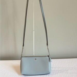 Kate Spade pale blue leather crossbody bag with chain strap